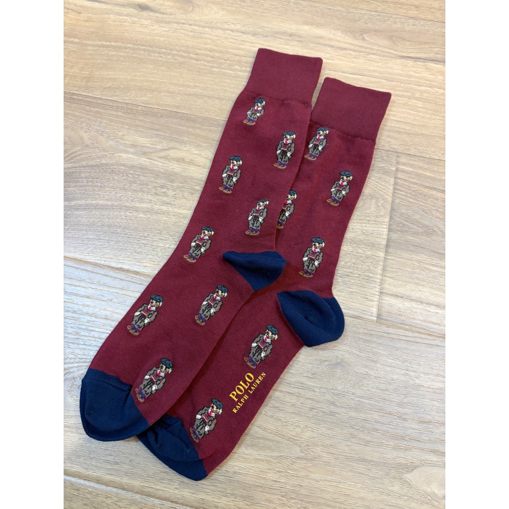 Polo Ralph Lauren Socks Mens OS Burgundy NWOT Polo Bear Crew Dress Preppy